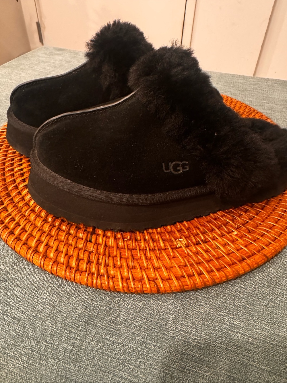 UGG Black Plush Shearling Slip-On Clog
